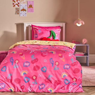 Ohs Kids Neon Lights Reversible Bedding Set Duvet Cover With PillowcaseMagenta from B&Q