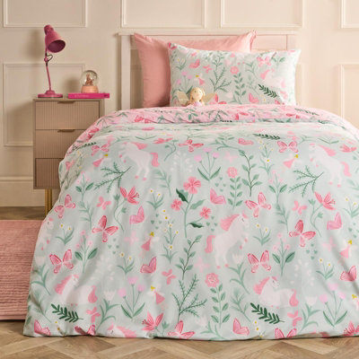 Ohs Enchanted Unicorn Bedding Set Microfibre Duvet Cover With PillowcaseSageSingle from B&Q