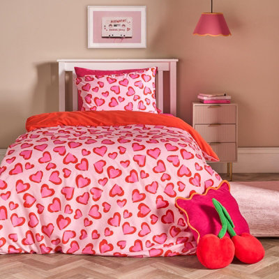 Ohs Kids Hearts Leopard Microfibre Bedding Set Duvet Cover With PillowcasePink from B&Q