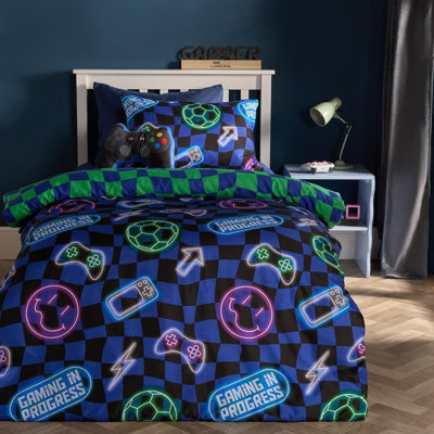 Ohs Kids Neon Checkerboard Bedding Set Duvet Cover With PillowcaseBlue from B&Q