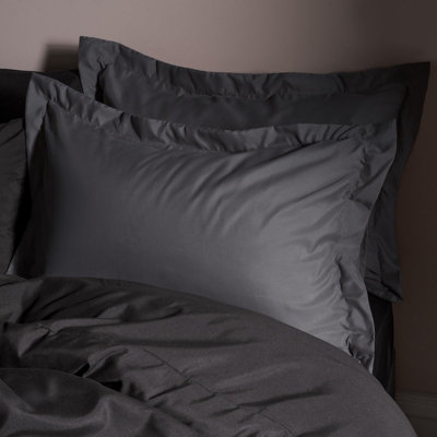 Ohs  2 X Plain Dyed Oxford Pillowcases Soft Microfibre Pillow Cover SetCharcoal from B&Q