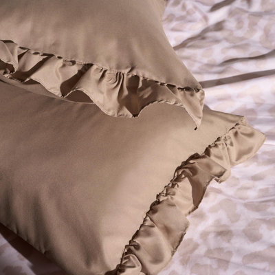 Ohs 2 X Frill Edge Decor Pillowcases Microfibre Pillow CoversNatural from B&Q