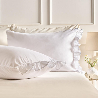 Ohs 2 X Frill Edge Decor Pillowcases Microfibre Pillow CoversWhite from B&Q