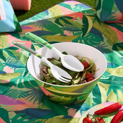 Ohs Summer Print Plastic Picnic Salad Bowl Utensil Set Lightweight from B&Q