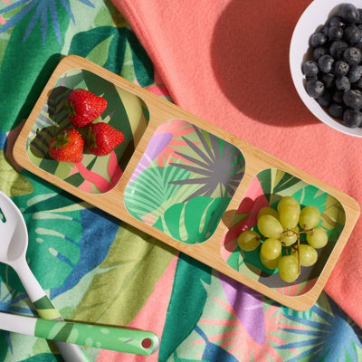 Ohs Summer Print Bamboo 3 Section Picnic Dip Board Lightweight Outdoor from B&Q