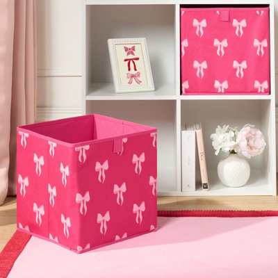 Ohs Unisex Bright Pink 2 X Bows Storage Box Folding Cube Shoe Toy Organiser In - Image 4