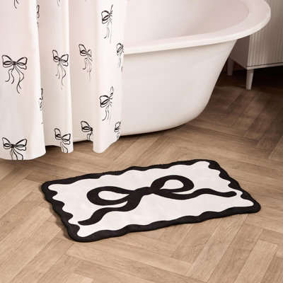Ohs Bow Velvet Bath Mat Soft Absorbent Shower Rug from B&Q