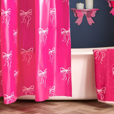 B&Q -  Bows Mould Proof Shower Curtain With 12 HooksPink
