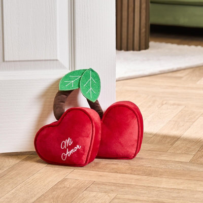 Ohs Heart Cherry Weighted Matte Velvet Decorative Door Stop from B&Q