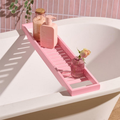 Ohs Bamboo Bath Tray Storage Bathtub Rack Caddy from B&Q