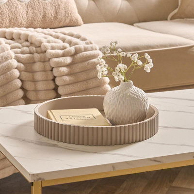 Ohs Ribbed Round Decorative Tray Table Organiser Countertop Storage from B&Q