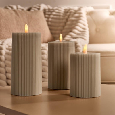 Ohs Set Of 3 Ribbed Flameless Led Candles Decorative Lights Party Home from B&Q
