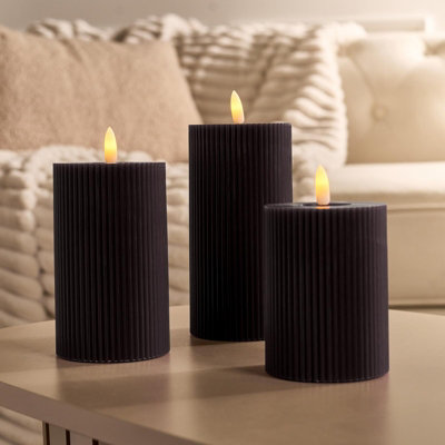 Ohs Set Of 3 Ribbed Flameless Led Candles Decorative Lights Party Home from B&Q