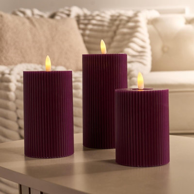 Ohs Set Of 3 Ribbed Flameless Led Candles Decorative Lights Party Home from B&Q