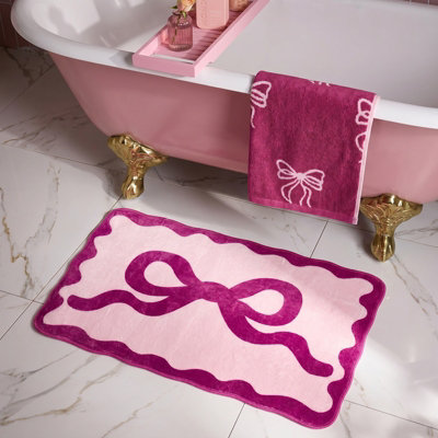 Ohs Bow Velvet Bath Mat Soft Absorbent Shower Rug from B&Q