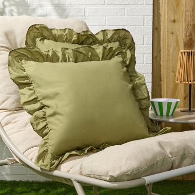 Ohs 2 X Plain Faux Linen Frill Cushion CoversOlive from B&Q
