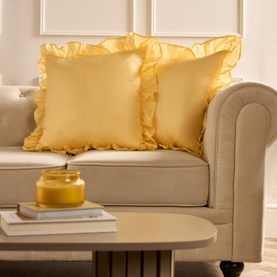 Ohs 2 X Plain Faux Linen Frill Cushion CoversLemon from B&Q