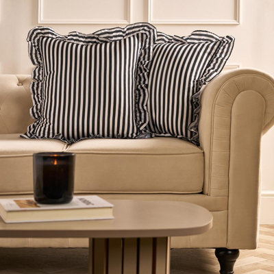 Ohs X Bengal Stripe Faux Linen Frill Cushion Covers - Mono Size 2 B&Q