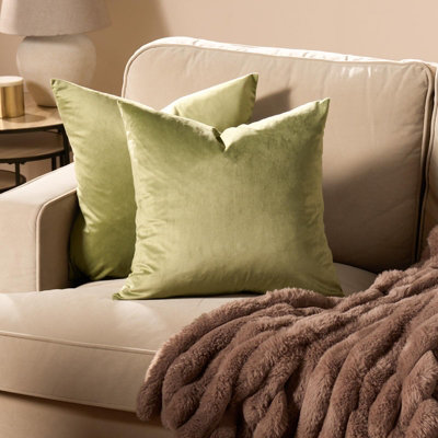 Ohs 2 X Matte Velvet Cushion Covers Soft Plain ZipOlive from B&Q