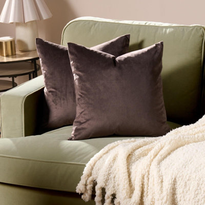 Ohs 2 X Matte Velvet Cushion Covers Soft Plain ZipBrown from B&Q