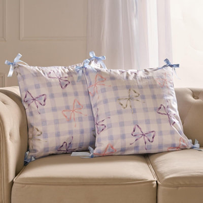 Ohs 2 X Bow Gingham Matte Velvet Cushion Covers Home Decor from B&Q