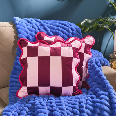Ohs 2 X Scallop Edge Checkerboard Matte Velvet Cushion CoversPink from B&Q