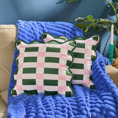 Ohs 2 X Scallop Edge Checkerboard Matte Velvet Cushion CoversPink/green from B&Q