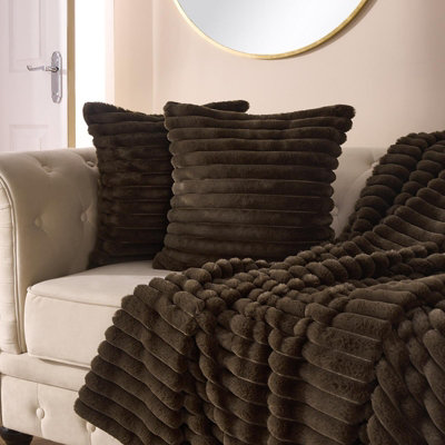 Ohs 2 X Faux Fur Thick Rib Cushion CoversChocolate from B&Q