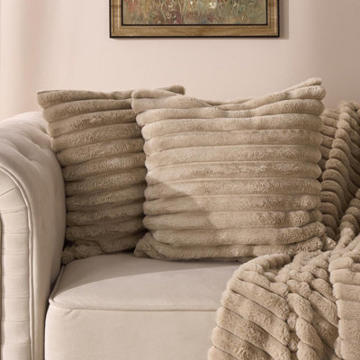 Ohs 2 X Faux Fur Thick Rib Cushion CoversMink from B&Q