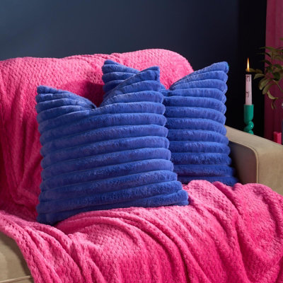 Ohs 2 X Faux Fur Thick Rib Cushion CoversCobalt from B&Q