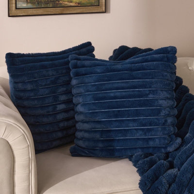 Ohs 2 X Faux Fur Thick Rib Cushion CoversNavy from B&Q