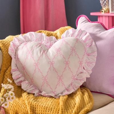 Ohs Bow Lattice Frill Heart Shaped Scatter Cushion Throw Pillow from B&Q