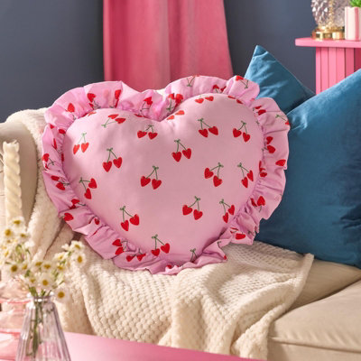 Ohs Cherries Frill Heart Shaped Scatter Cushion Throw Pillow from B&Q