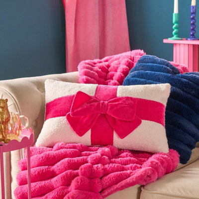 Ohs Bow Wrapped Boucle Throw Pillow Scatter CushionHot Pink from B&Q