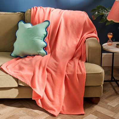 Ohs Ultra Soft Polar Fleece Throw Lightweight Blanket BedspreadCoral200 X 240Cm from B&Q