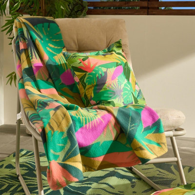 Ohs Tropical Print Polar Fleece Throw Blanket Lightweight BedspreadGreen120 X 150 Cm from B&Q