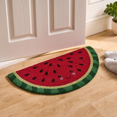 Ohs Watermelon Shaped Coir Doormat Novelty Non Slip Door Rug from B&Q