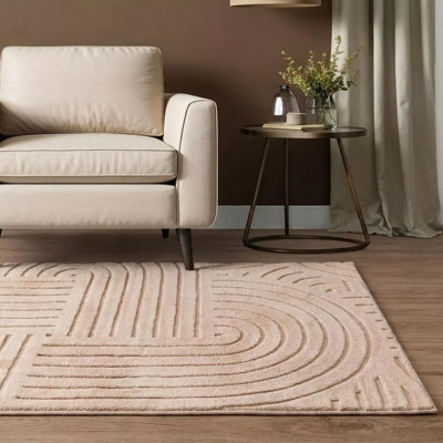 Ohs Contemporary Tufted Arches Rug Floor Carpet Non Slip Area MatMink from B&Q
