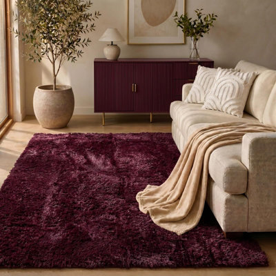 B&Q -  Soft Fluffy Rug Anti-Slip Carpet Area Floor MatBurgundy160 X 230Cm