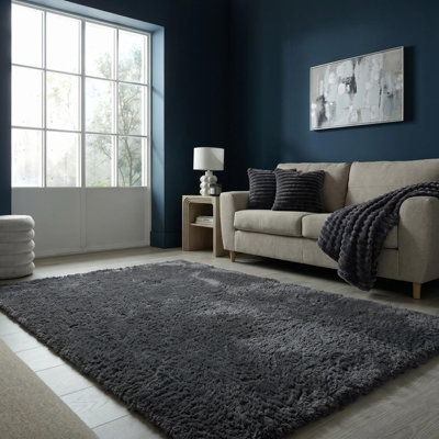B&Q -  Soft Fluffy Rug Anti-Slip Carpet Area Floor MatCharcoal160 X 230Cm