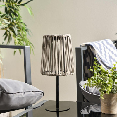 B&Q -  Rattan Solar Table Lamp Cordless Outdoor Garden Light Auto SensorGrey