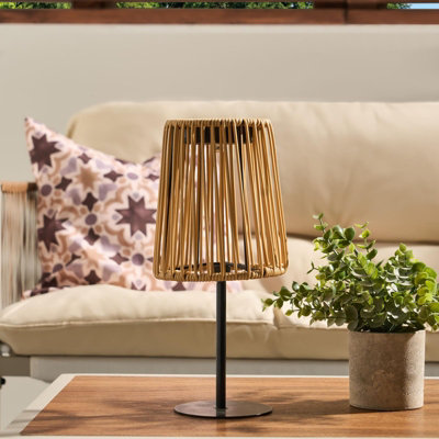 B&Q -  Rattan Solar Table Lamp Cordless Outdoor Garden Light Auto SensorNatural