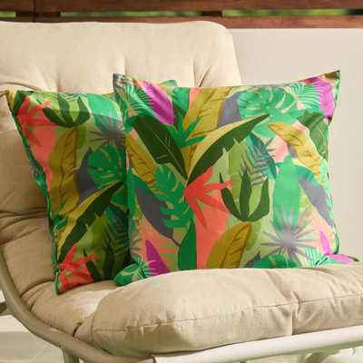 B&Q -  2 X Palms Print Garden Cushion Covers Outdoor Water Resistant