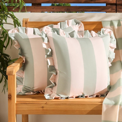 Ohs 2 X Stripe Garden Cushion Covers Outdoor Water ResistantSage/cream from B&Q