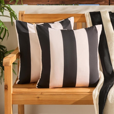 Ohs 2 X Stripe Garden Cushion Covers Outdoor Water ResistantBlack/cream from B&Q