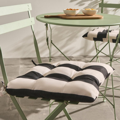Ohs 2 X Stripe Garden Chair Cushions Outdoor Seat PadsBlack/cream from B&Q