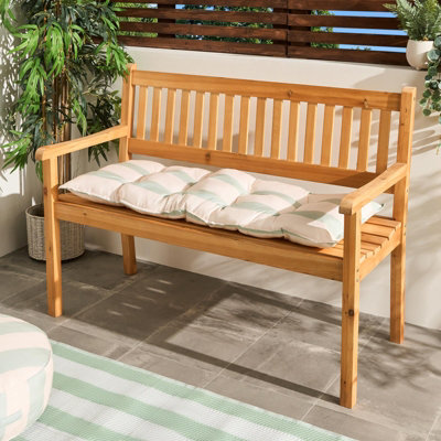 Ohs Stripe 2 Seater Outdoor Bench Cushion Garden Furniture SeatSage/cream from B&Q