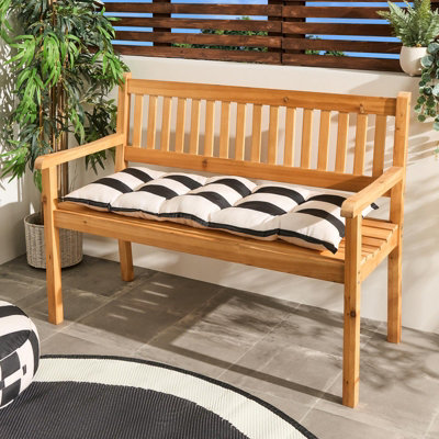 Ohs Stripe 2 Seater Outdoor Bench Cushion Garden Furniture SeatBlack/cream from B&Q
