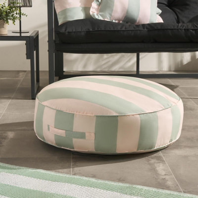 Ohs Stripe Round Outdoor Garden Cushion Water ResistantSage/cream from B&Q