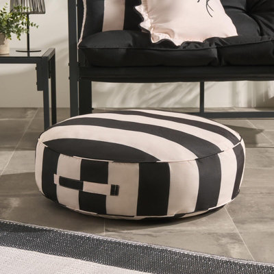 Ohs Stripe Round Outdoor Garden Cushion Water ResistantBlack/cream from B&Q